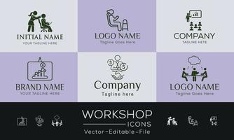 set di icone di concetto semplice di officina. contiene icone come riunione, azienda, affari, formazione e altro, può essere utilizzato per il Web e le app. vettore