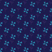 modello senza cuciture votanic clower a quattro foglie blu brillante in stile doodle. sfondo blu navy. vettore