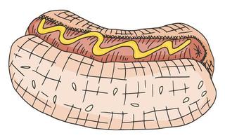 gustoso hot dog con vettore di schizzo dipinto di senape