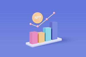 criptovaluta nft 3d concetto di trasferimento di denaro mediante tecnologia blockchain, sfondo futuristico. leadership per una nuova idea di successo sullo sfondo del grafico. concetto di società senza contanti nel rendering vettoriale 3d