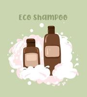 shampoo e balsamo eco in bottiglia. shampoo per la cura delle donne. plastica riciclata ecologica. vettore