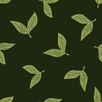 modello senza cuciture a base di erbe in stile astratto con sagome di foglie di doodle. sfondo verde scuro. ornamento floreale. vettore