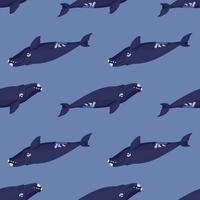 balena franca senza cuciture su sfondo blu. modello di personaggio dei cartoni animati dell'oceano per tessuto. vettore