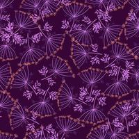 modello astratto botanico senza cuciture con ornamento ombrello aneto casuale. opere d'arte di colore viola. vettore