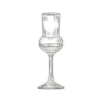 grappa di vetro pieno inciso in stile isolato su sfondo bianco. contorno nero schizzo vintage da vicino. vettore