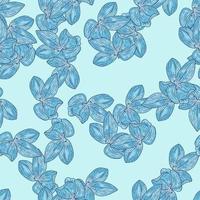 scrapbook seamless con elementi di fiori di orchidea contorno blu casuale. sfondo chiaro. vettore