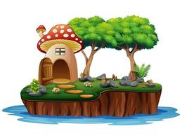 cartone animato di una casa dei funghi sull'isola vettore