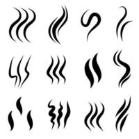 set di simboli di fumo doodle vettoriali disegnati a mano. icona dell'odore dell'aroma. illustrazione vettoriale.