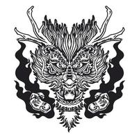 design della maglietta con illustrazione vettoriale premium del personaggio della testa di drago verde