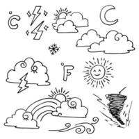 insieme vettoriale di elementi di doodle meteo, per scopi di progettazione