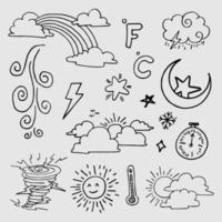 insieme vettoriale di elementi di doodle meteo, per scopi di progettazione