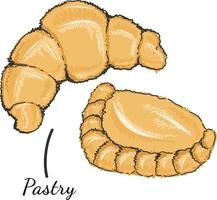 croissant in linea continua art scarabocchiato stile di disegno. illustrazione europea tradizionale del croissant della pasticceria. vettore