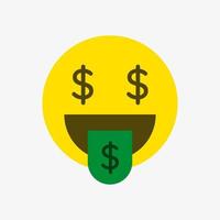 un'illustrazione vettoriale di un'emoji faccia bocca di denaro, dollari americani, sfondo bianco