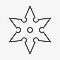 ninja shuriken che lancia l'icona di vettore del profilo della stella isolata su fondo bianco. illustrazione della stella ninja per giochi e siti Web