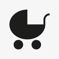 icona della carrozzina. simbolo semplice della carrozzina del bambino isolato su priorità bassa bianca. illustrazione vettoriale
