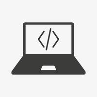 icona del vettore di codifica sullo schermo del laptop isolato su sfondo bianco. segno di programmazione. simbolo del codice