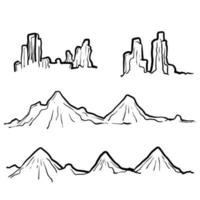 illustrazione di montagna di doodle disegnato a mano con stile art linea vettore