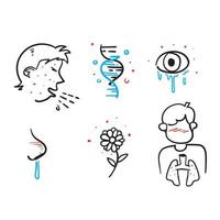 icona dell'illustrazione dei sintomi di allergia doodle disegnato a mano isolato vettore