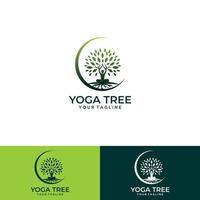 logo dell'albero creativo minimalista e vettore di yoga
