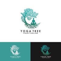 vettore logo yoga, una meditazione uomo in luogo naturale.