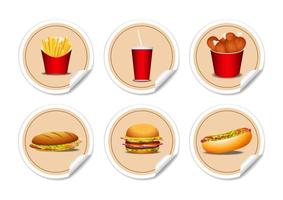 icone di cibo spazzatura veloce. patatine fritte, hot dog, delizioso panino, ali di pollo, succo di soda, hamburger. icone di fast food in stile piatto vettore