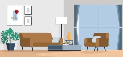 soggiorno con divano, stile piatto, illustrazione vettoriale
