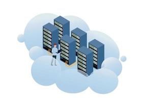 server, archiviazione del data center su cloud, concetto di server cloud, illustrazione vettoriale