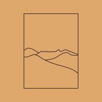semplice illustrazione vettoriale in stile lineare semplice, paesaggio con logo boho minimalista con montagna, collina e sole.