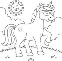 pagina da colorare di unicorno con occhiali da sole per bambini vettore