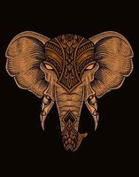 illustrazione stile incisione testa di elefante con maschera vettore