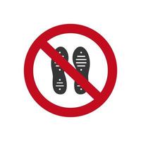 non fare un passo segno. impronta suole scarpe icona. non sopportare il segno rosso. simbolo per le aree pubbliche. vettore