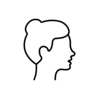 icona della linea del profilo della donna. signora con il pittogramma lineare del viso e dell'acconciatura di bellezza. volto femminile nell'icona del contorno vista laterale. illustrazione vettoriale isolata.