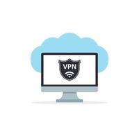 rete privata virtuale. icona VPN sullo schermo del computer. icona internet wireless wifi. vettore