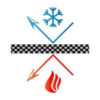 icona della superficie riflettente. materiale per la conservazione del calore. fiocco di neve e fuoco vettore
