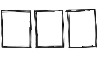 set disegnato a mano di cornici rettangolari doodle in bianco e nero vettore