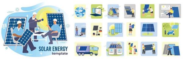 set di composizioni di energia solare vettore