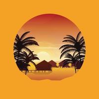 tramonto maldive mare isola resort capanna vacanza vacanza viaggio vista cerchio vettore