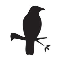 silhouette uccello corvo al ramo logo simbolo icona vettore illustrazione graphic design