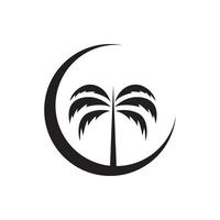 mezzaluna con disegno del logo dell'albero di cocco, illustrazione dell'icona del simbolo grafico vettoriale idea creativa