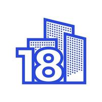 numero 18 con logo immobiliare disegno vettoriale simbolo grafico icona illustrazione idea creativa