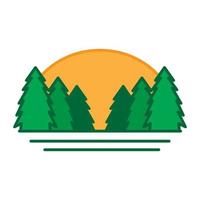 albero di pino colorato astratto con logo tramonto simbolo icona vettore illustrazione grafica