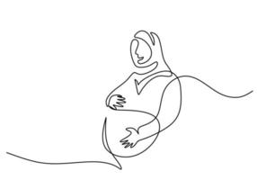 una singola linea continua di donna incinta hijab ragazza vettore