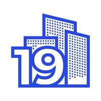 numero 19 con logo immobiliare disegno vettoriale simbolo grafico icona illustrazione idea creativa