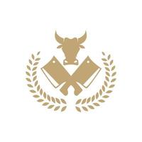coltello da manzo con design logo vintage testa di vacca, illustrazione dell'icona simbolo grafico vettoriale idea creativa