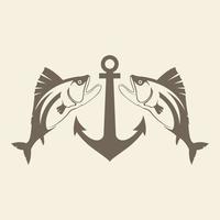 ancora con pesce predatore logo vintage design icona vettore simbolo illustrazione