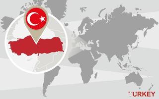 mappa del mondo con la Turchia ingrandita vettore