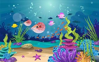 habitat marini e la bellezza del corallo. ci sono anemoni, pesci e scogli. vettore