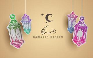 ramadan kareem disegnato a mano. design islamico con bei colori e calligrafie. vettore