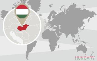 mappa del mondo con l'Ungheria ingrandita vettore