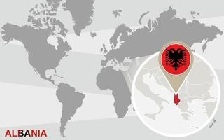 mappa del mondo con albania ingrandita vettore